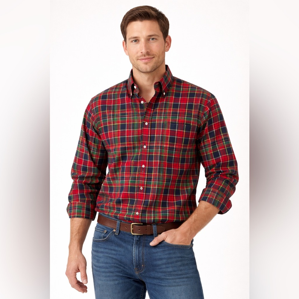 Vintage 90’s Ralph Lauren Blake Tartan Plaid Button Down Shirt Red Green Men’s